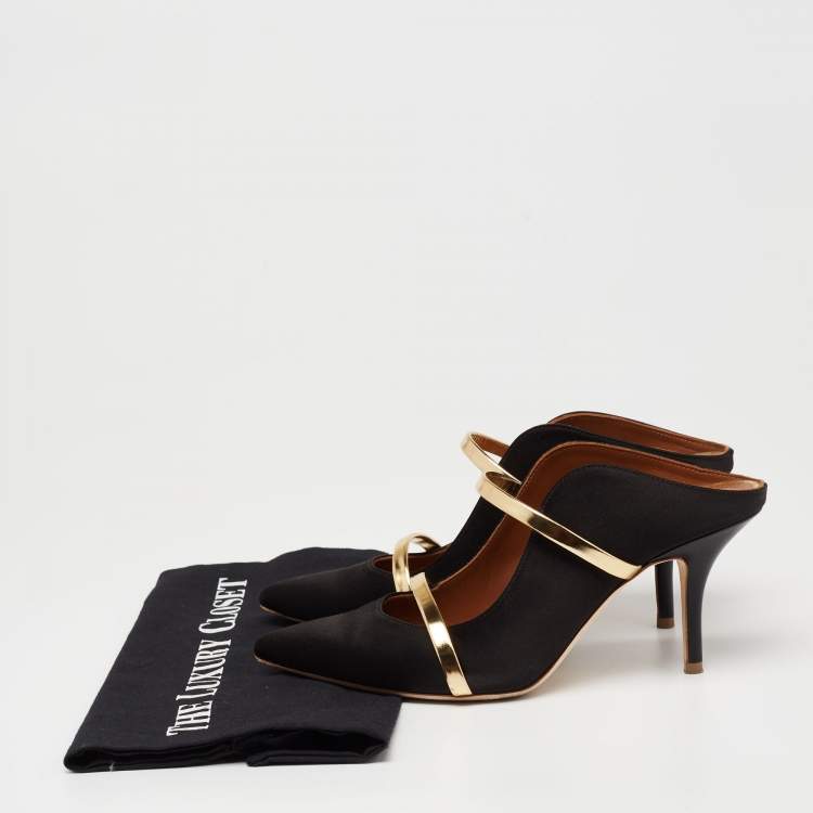 Pre Owned Malone Souliers Black Satin Maureen Mule Sandals Size 38