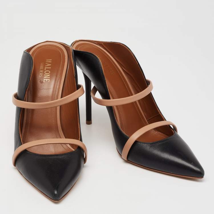 Pre Owned Malone Souliers Black/Beige Leather Maureen Mules Size 39