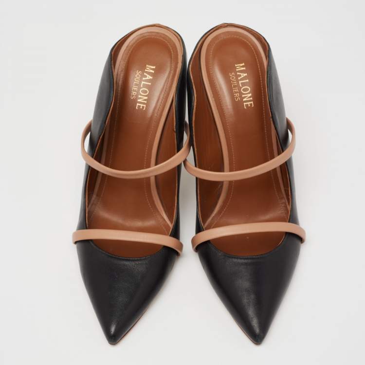 Pre Owned Malone Souliers Black/Beige Leather Maureen Mules Size 39