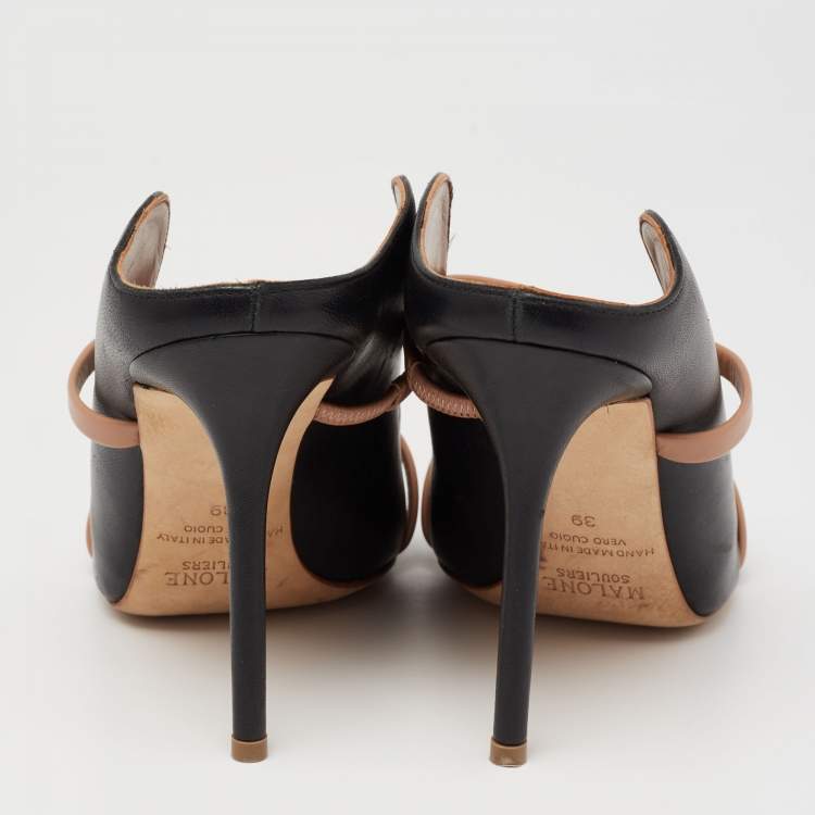 Pre Owned Malone Souliers Black/Beige Leather Maureen Mules Size 39