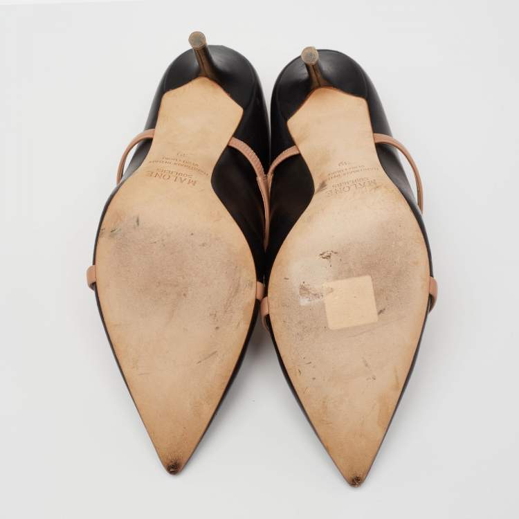 Pre Owned Malone Souliers Black/Beige Leather Maureen Mules Size 39