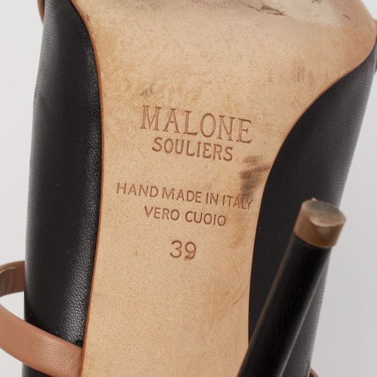 Pre Owned Malone Souliers Black/Beige Leather Maureen Mules Size 39