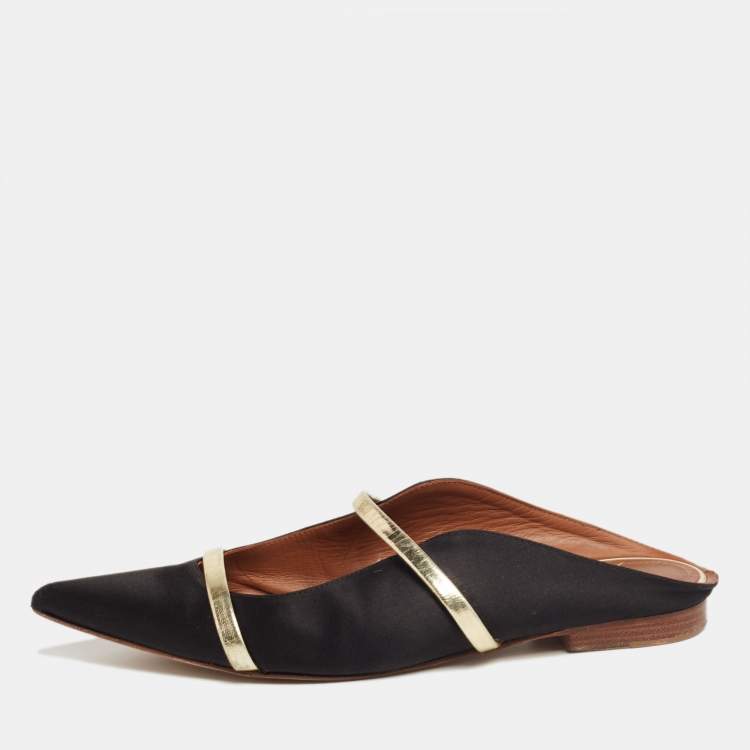 Pre Owned Malone Souliers Black Satin Maureen Flats Size 39