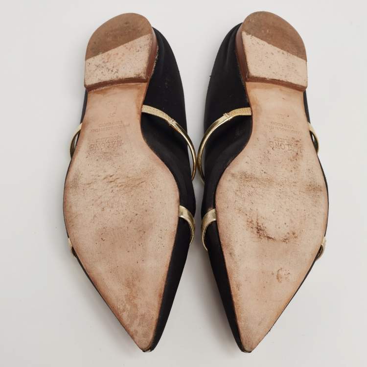 Pre Owned Malone Souliers Black Satin Maureen Flats Size 39