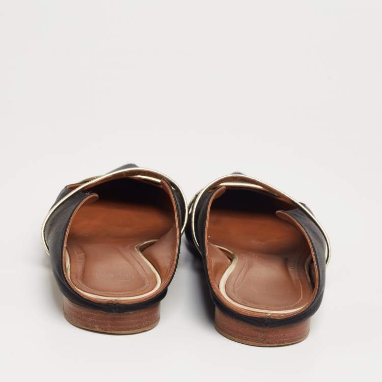 Pre Owned Malone Souliers Black Satin Maureen Flats Size 39