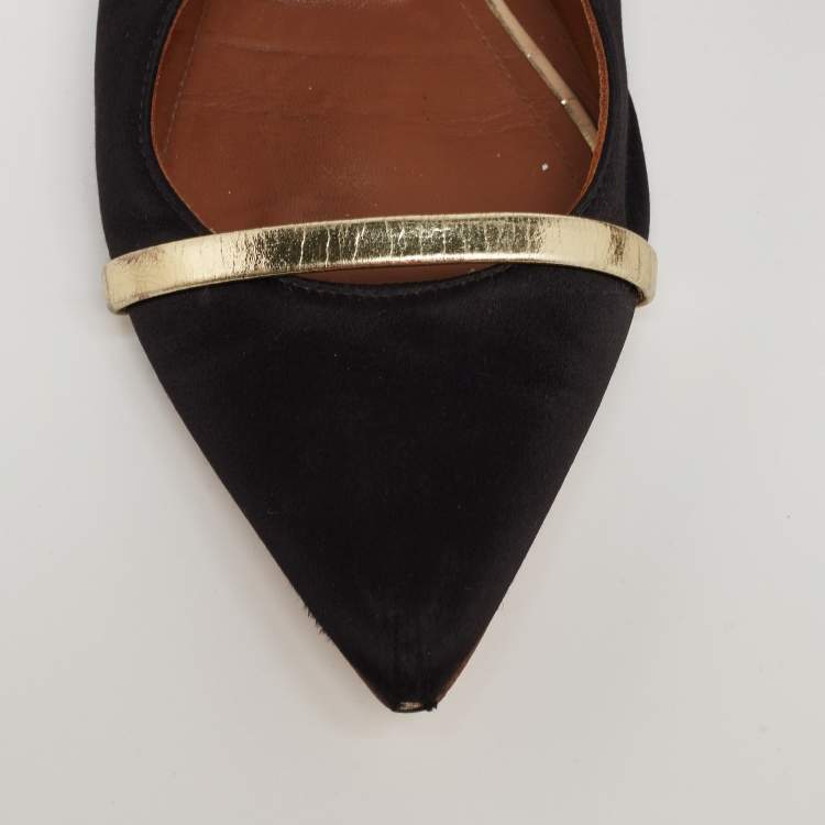 Pre Owned Malone Souliers Black Satin Maureen Flats Size 39
