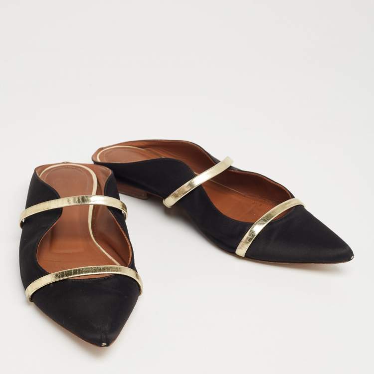 Pre Owned Malone Souliers Black Satin Maureen Flats Size 39