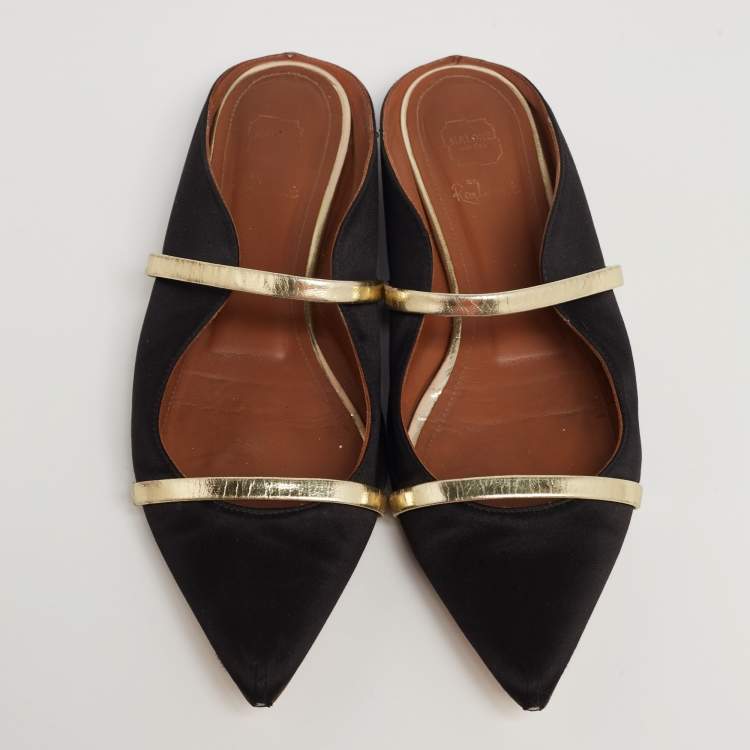 Pre Owned Malone Souliers Black Satin Maureen Flats Size 39