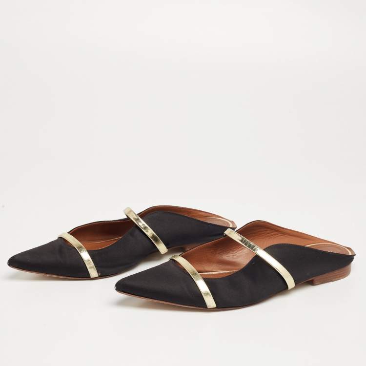 Pre Owned Malone Souliers Black Satin Maureen Flats Size 39