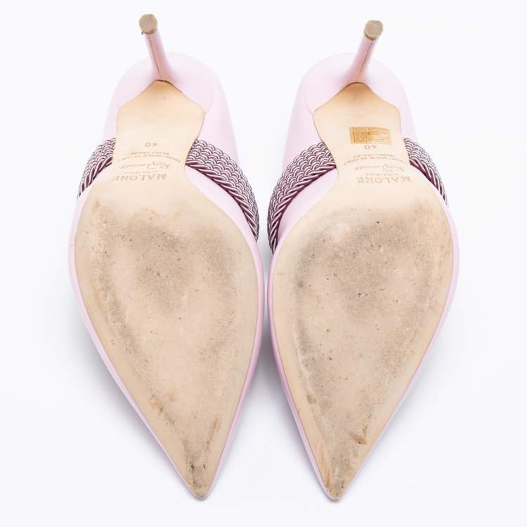 Pre Owned Malone Souliers by Roy Luwolt Pink/Bugundy Leather Maisie Pointed Toe Mules Size 40