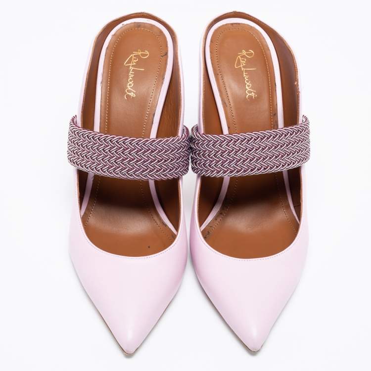 Pre Owned Malone Souliers by Roy Luwolt Pink/Bugundy Leather Maisie Pointed Toe Mules Size 40