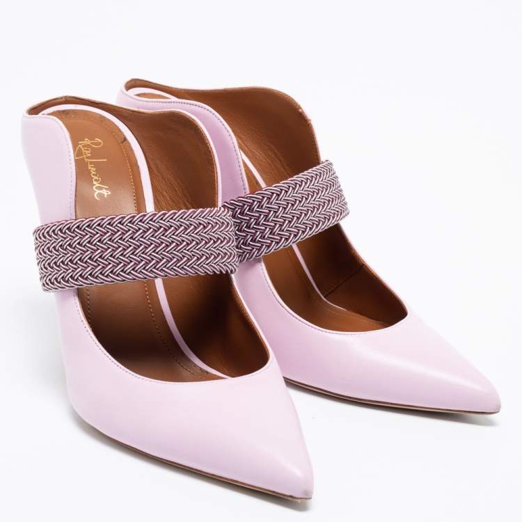 Pre Owned Malone Souliers by Roy Luwolt Pink/Bugundy Leather Maisie Pointed Toe Mules Size 40