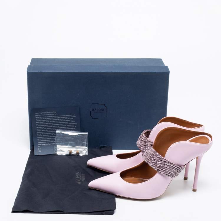 Pre Owned Malone Souliers by Roy Luwolt Pink/Bugundy Leather Maisie Pointed Toe Mules Size 40