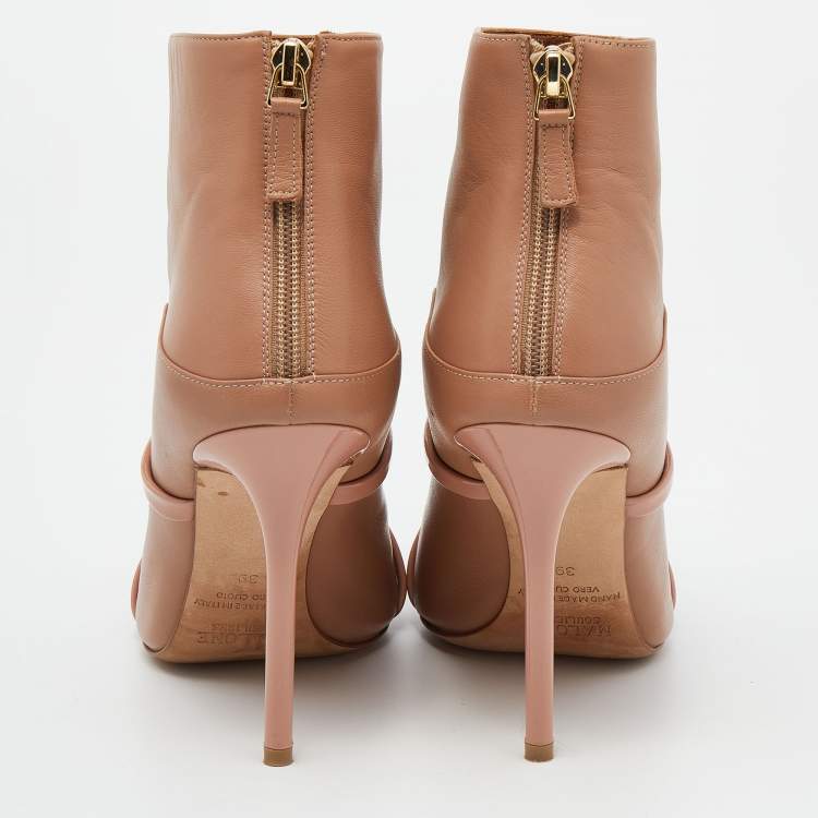 مملوكة مسبقًا Malone Souliers Beige Leather Madison Pointed Toe Ankle Booties Size 39