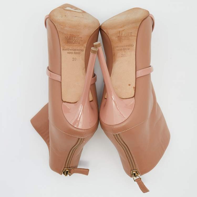 مملوكة مسبقًا Malone Souliers Beige Leather Madison Pointed Toe Ankle Booties Size 39