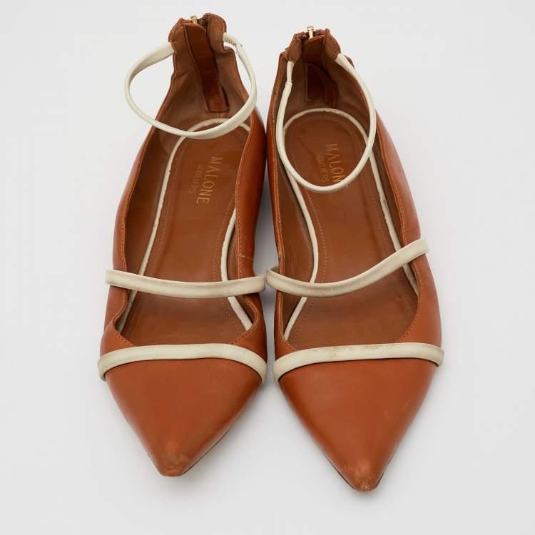 Pre Owned Malone Souliers Brown Leather Robyn Ballet Flats Size 38