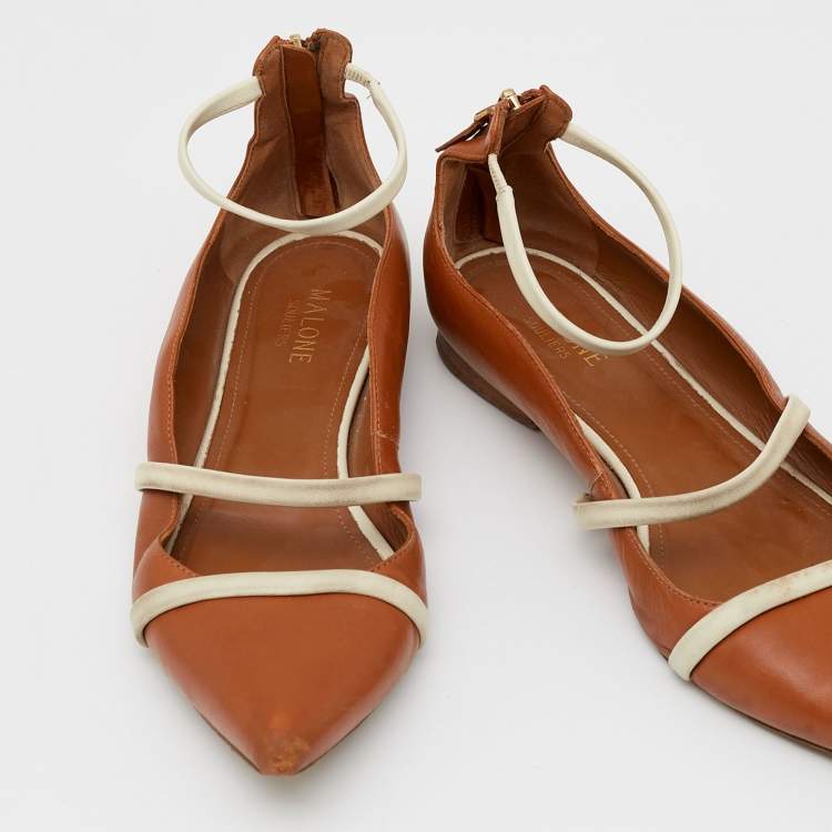 Pre Owned Malone Souliers Brown Leather Robyn Ballet Flats Size 38