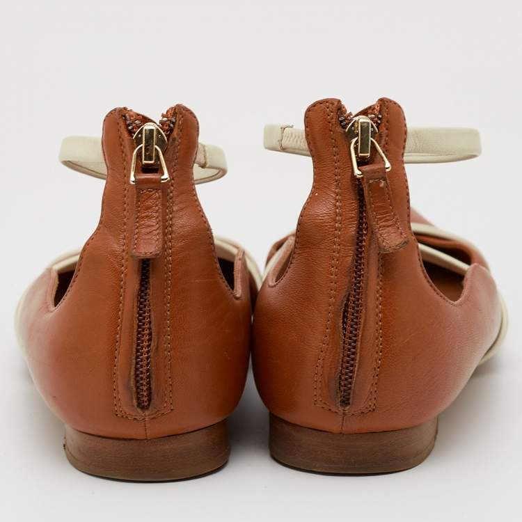 Pre Owned Malone Souliers Brown Leather Robyn Ballet Flats Size 38