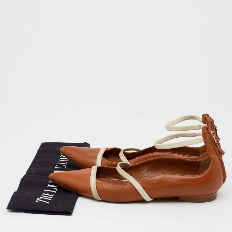 Pre Owned Malone Souliers Brown Leather Robyn Ballet Flats Size 38