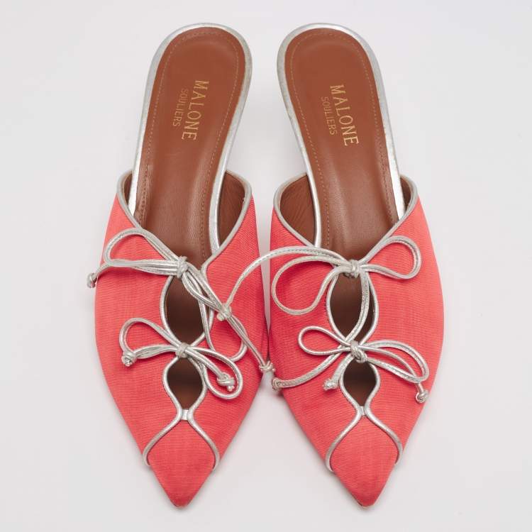 مملوكة مسبقًا Malone Souliers Pink/Silver Canvas And Leather Maisie Sandals Size 40