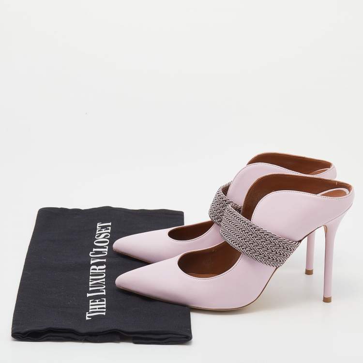 Pre Owned Malone Souliers by Roy Luwolt Pink Leather Maisie Pointed Toe Mules Size 38