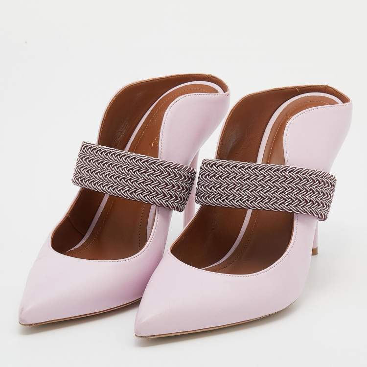 Pre Owned Malone Souliers by Roy Luwolt Pink Leather Maisie Pointed Toe Mules Size 38