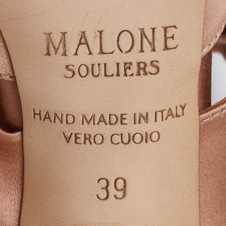 Pre Owned Malone Souliers Brown Satin Maite 45 Crystal Embellished Mules Size 39