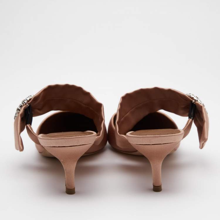 Pre Owned Malone Souliers Brown Satin Maite 45 Crystal Embellished Mules Size 39
