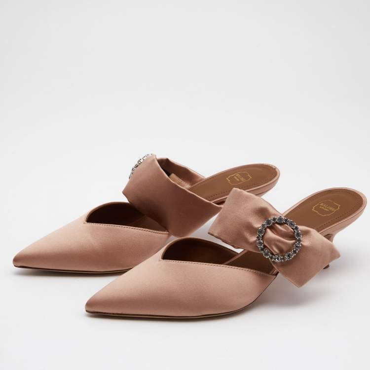 Pre Owned Malone Souliers Brown Satin Maite 45 Crystal Embellished Mules Size 39