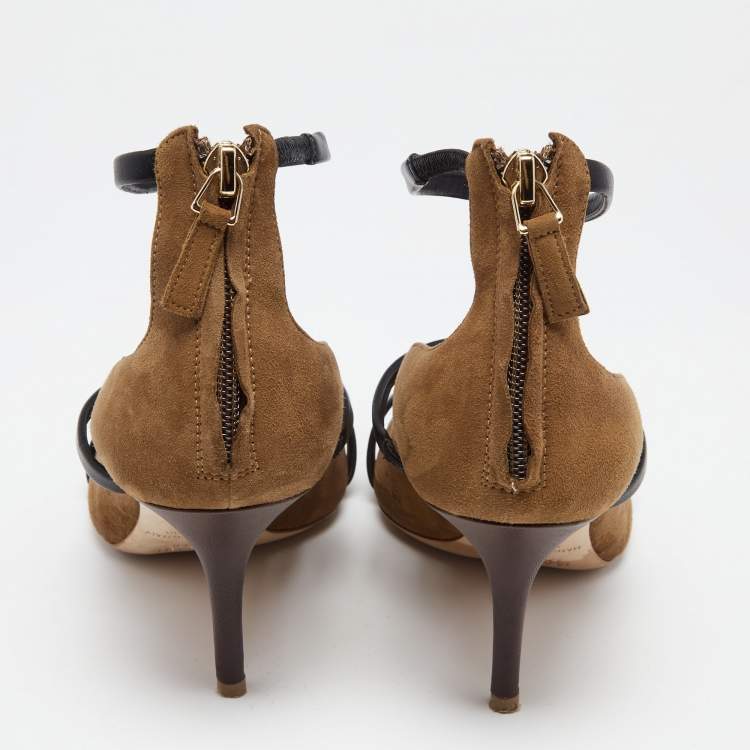 Pre Owned Malone Souliers Brown Suede Robyn Ankle Strap Pumps Size 38