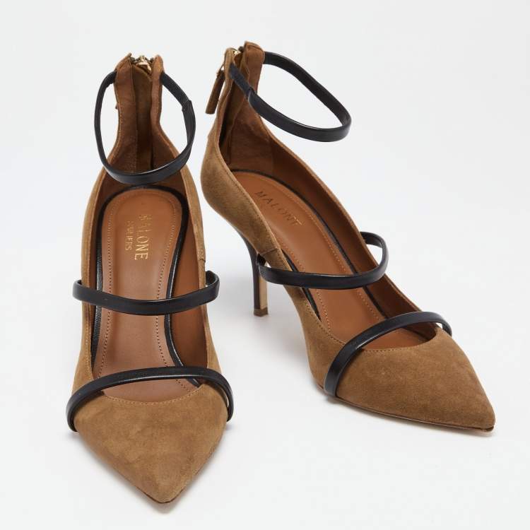 Pre Owned Malone Souliers Brown Suede Robyn Ankle Strap Pumps Size 38