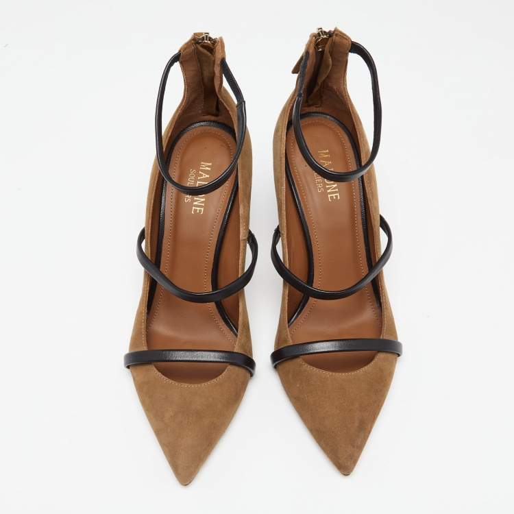 Pre Owned Malone Souliers Brown Suede Robyn Ankle Strap Pumps Size 38
