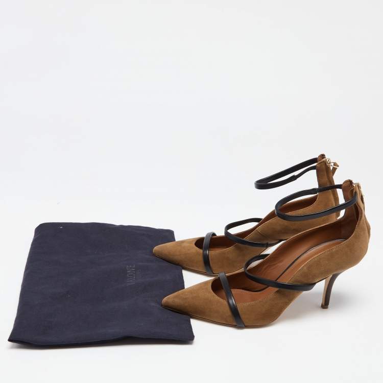 Pre Owned Malone Souliers Brown Suede Robyn Ankle Strap Pumps Size 38
