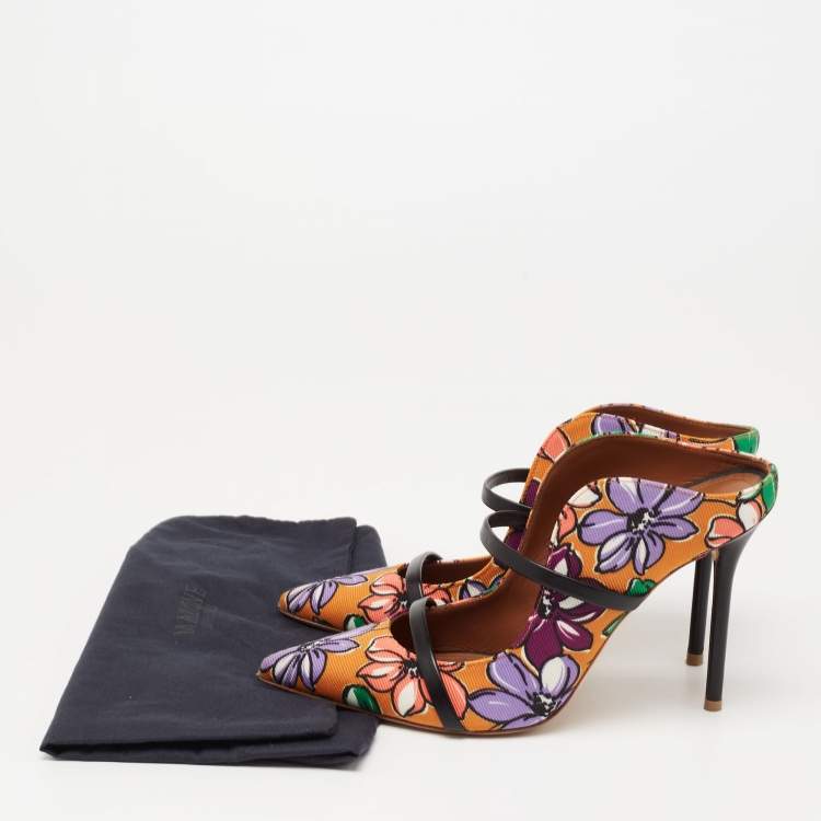 Pre Owned Malone Souliers Multicolor Canvas And Leather Flower Print Maureen Sandals Size 38