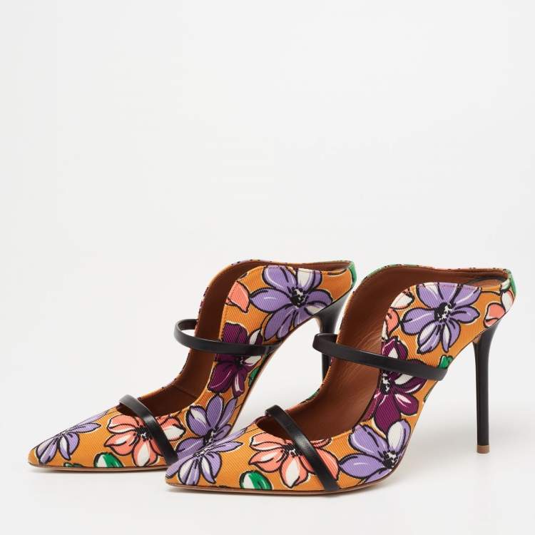 Pre Owned Malone Souliers Multicolor Canvas And Leather Flower Print Maureen Sandals Size 38