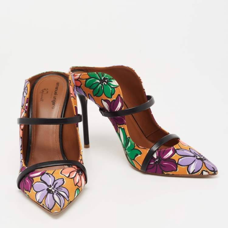 Pre Owned Malone Souliers Multicolor Canvas And Leather Flower Print Maureen Sandals Size 38