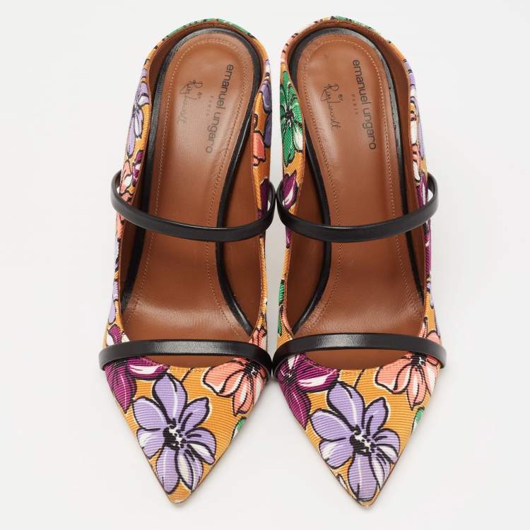 Pre Owned Malone Souliers Multicolor Canvas And Leather Flower Print Maureen Sandals Size 38