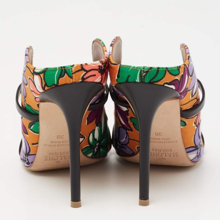 Pre Owned Malone Souliers Multicolor Canvas And Leather Flower Print Maureen Sandals Size 38