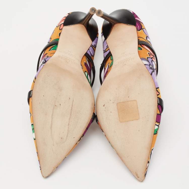 Pre Owned Malone Souliers Multicolor Canvas And Leather Flower Print Maureen Sandals Size 38