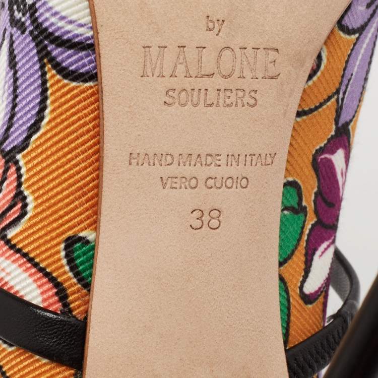 Pre Owned Malone Souliers Multicolor Canvas And Leather Flower Print Maureen Sandals Size 38