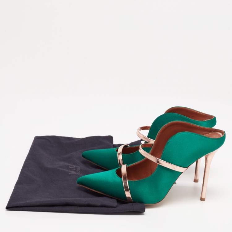 Pre Owned Malone Souliers Green/Rose Gold Satin Maureen Mule  Sandals Size 38