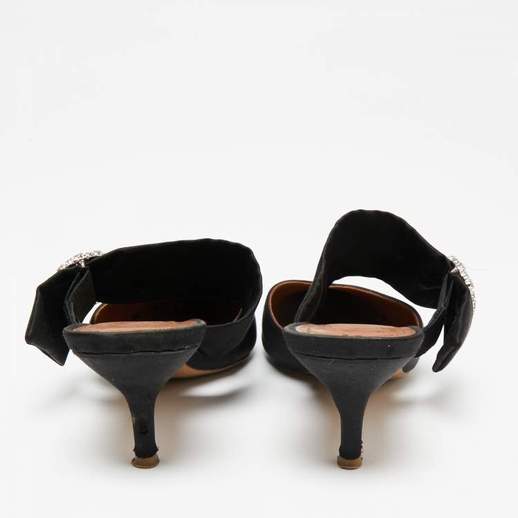 Pre Owned Malone Souliers Black Satin Crystal Embellished Maite Sandals Size 40