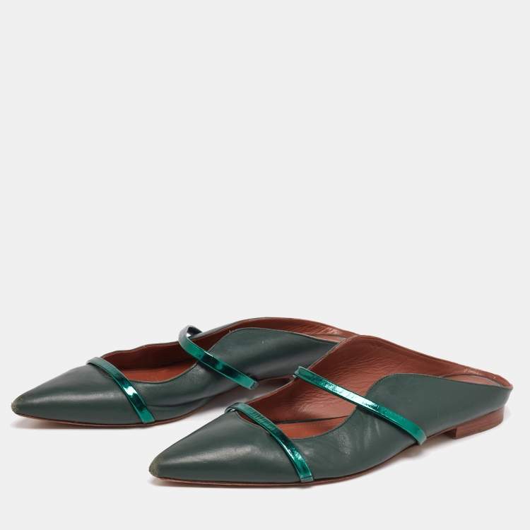 مملوكة مسبقًا Malone Souliers Green Leather Maureen Pointed-Toe Flats Size 41