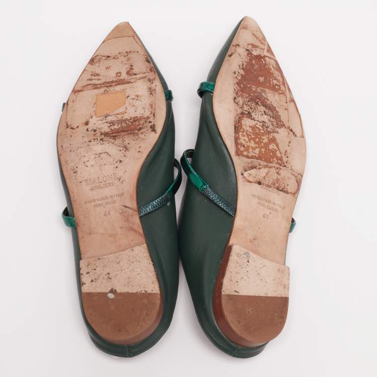 مملوكة مسبقًا Malone Souliers Green Leather Maureen Pointed-Toe Flats Size 41