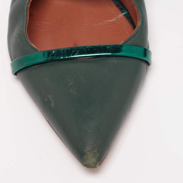 مملوكة مسبقًا Malone Souliers Green Leather Maureen Pointed-Toe Flats Size 41