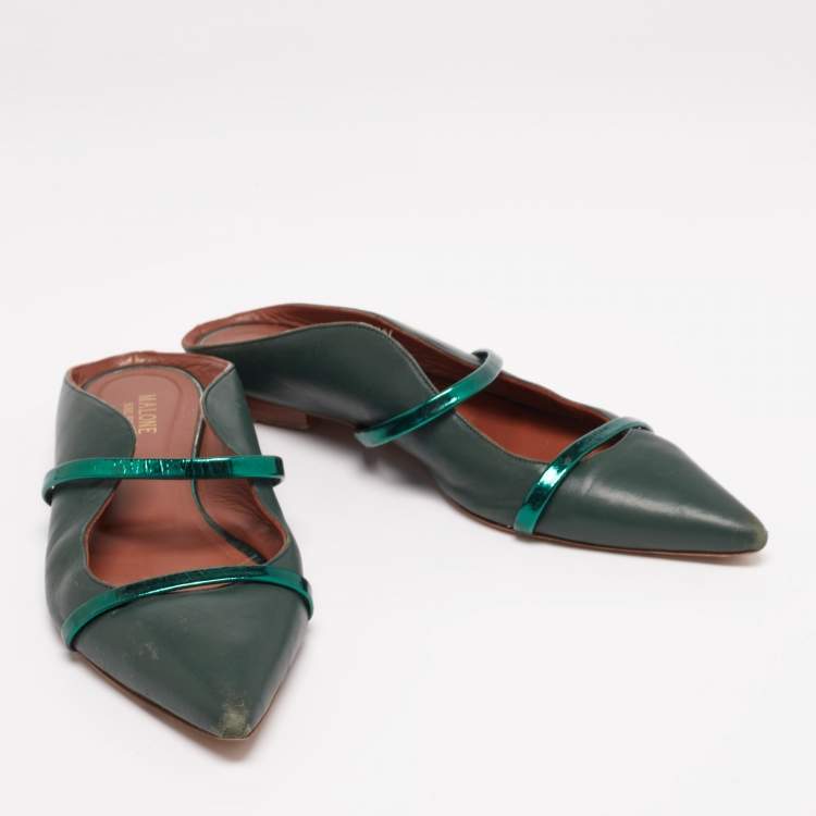 مملوكة مسبقًا Malone Souliers Green Leather Maureen Pointed-Toe Flats Size 41