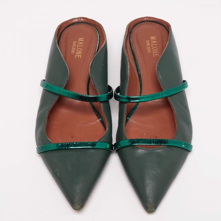 مملوكة مسبقًا Malone Souliers Green Leather Maureen Pointed-Toe Flats Size 41