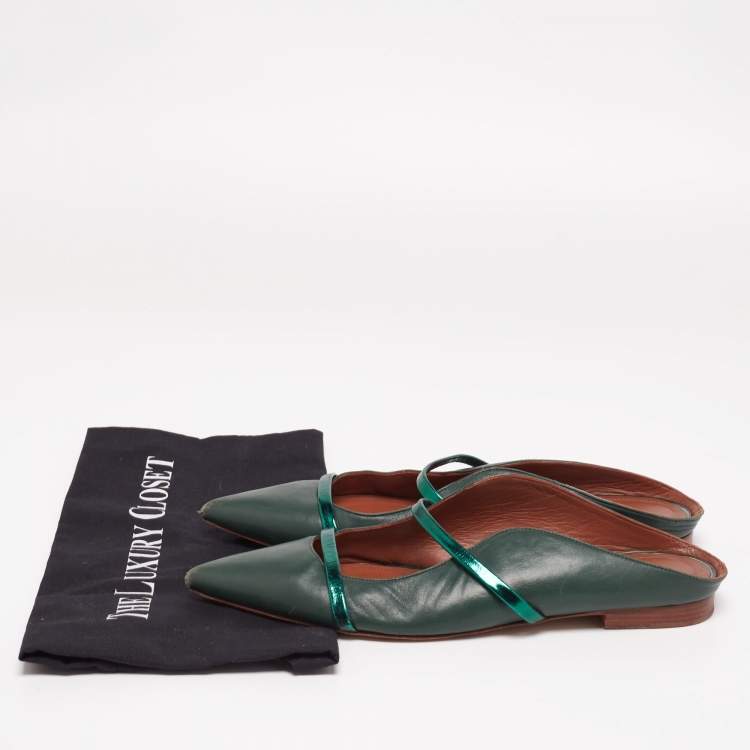 مملوكة مسبقًا Malone Souliers Green Leather Maureen Pointed-Toe Flats Size 41