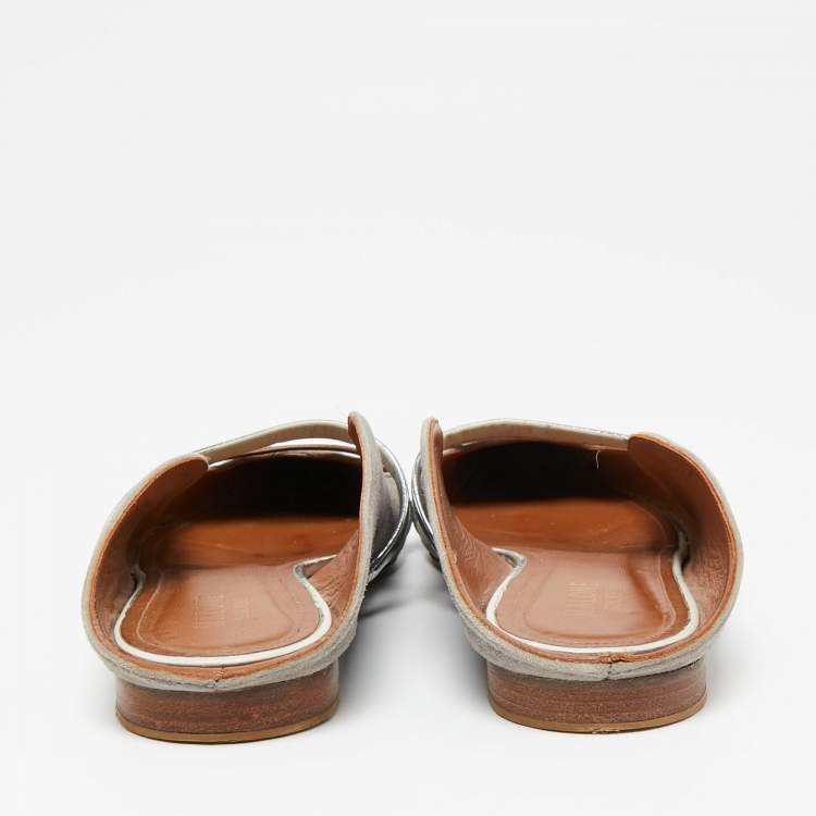 Pre Owned Malone Souliers Grey/Silver Suede and Leather Maureen Pointed-Toe Flats Size 40