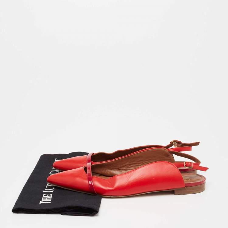 مملوكة مسبقًا Malone Souliers x Roy Luwolt Red Leather Marion Luwolt Flat Slingback Sandals Size 41